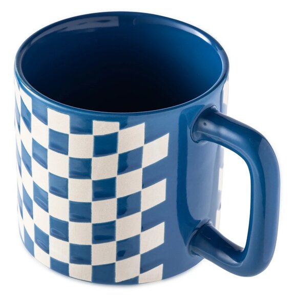 Checkered Ceramic Coffee Mug 16 oz Mainstays Blue Classic Design Brand New - Picture 2 of 3